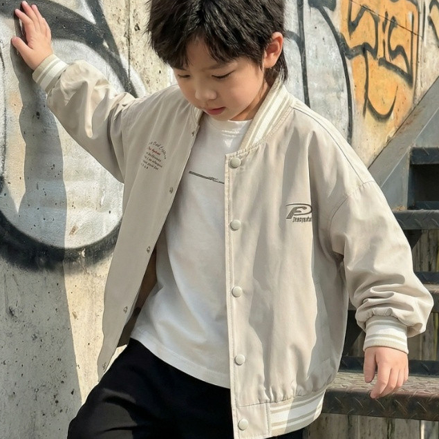 BKK DeliveryBoys Girls College Style Jacket 6-13 Years เย็บปักถักร้อยโลโก้กระเป๋าเสื้อแขนยาวเบสบอล