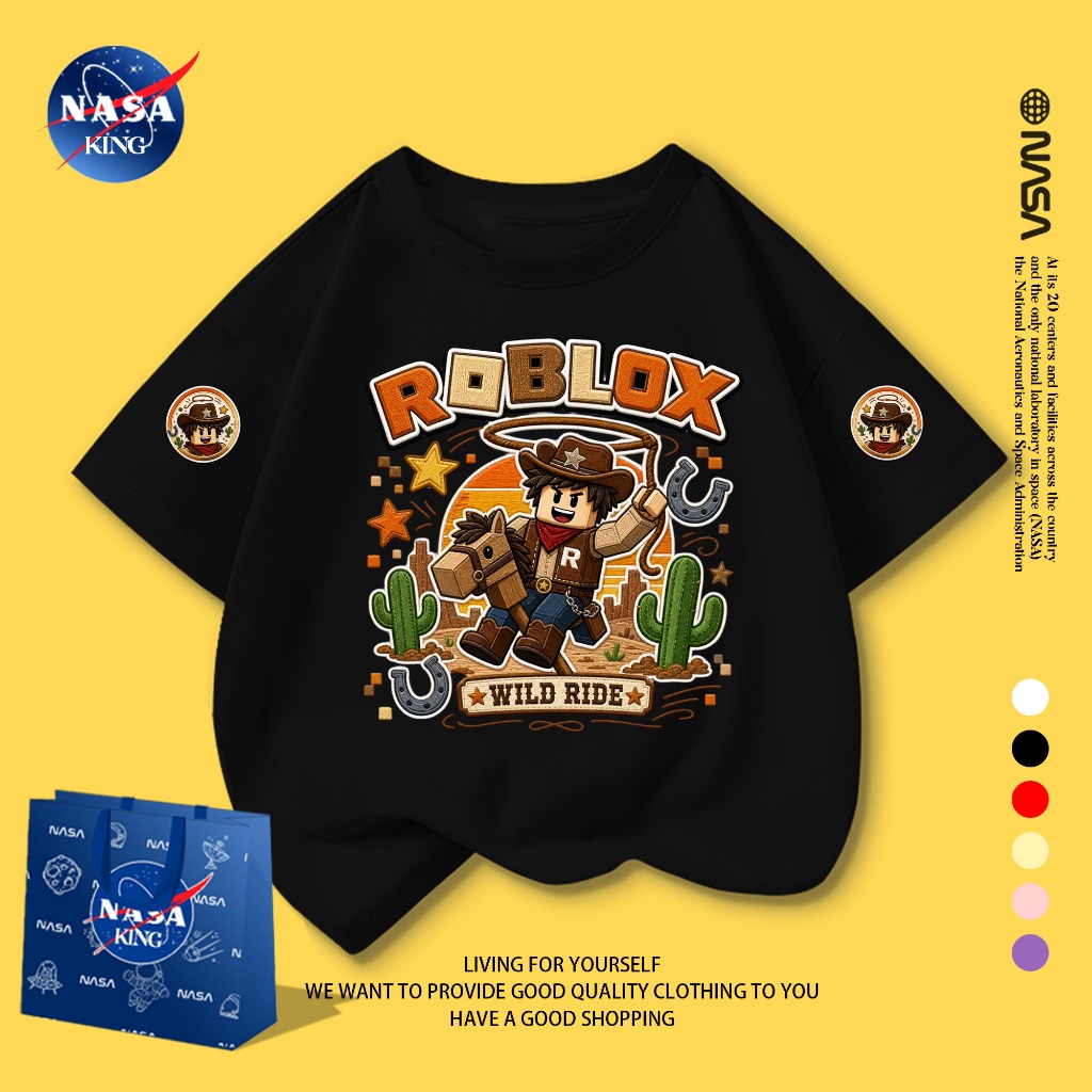 【จัดส่งภายใน 24 ชม.】เก็บเงินปลายทาง (COD) เสื้อยืดแขนสั้นเด็ก ROBLOX ลายการ์ตูนสไตล์ยีนส์ เนื้อผ้าอัปเกรด