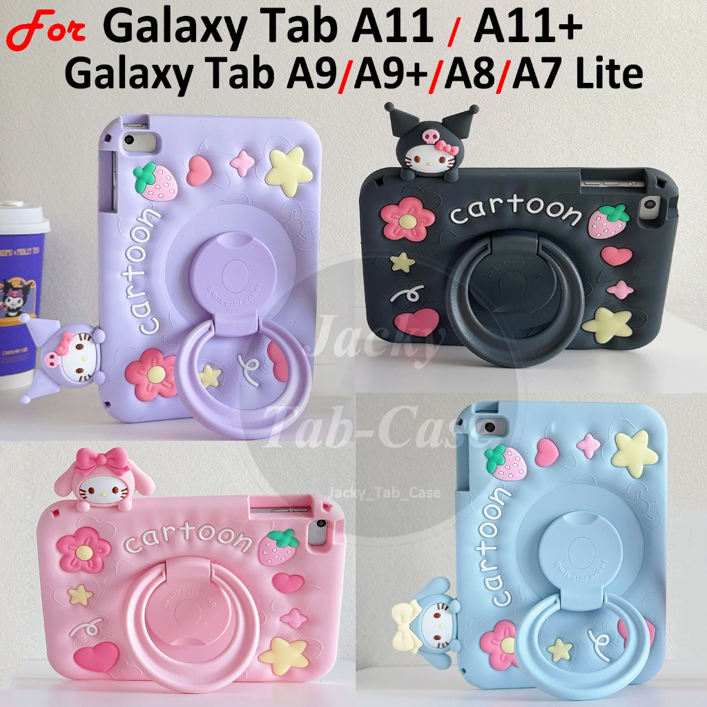 สําหรับแท็บเล็ต Samsung Galaxy Tab A11 A11+ 5G A9 A9+ A8 A7 Lite 3D การ์ตูนซิลิโคนอ่อนนุ่ม 360 หมุนขาตั้งปากกากรณี