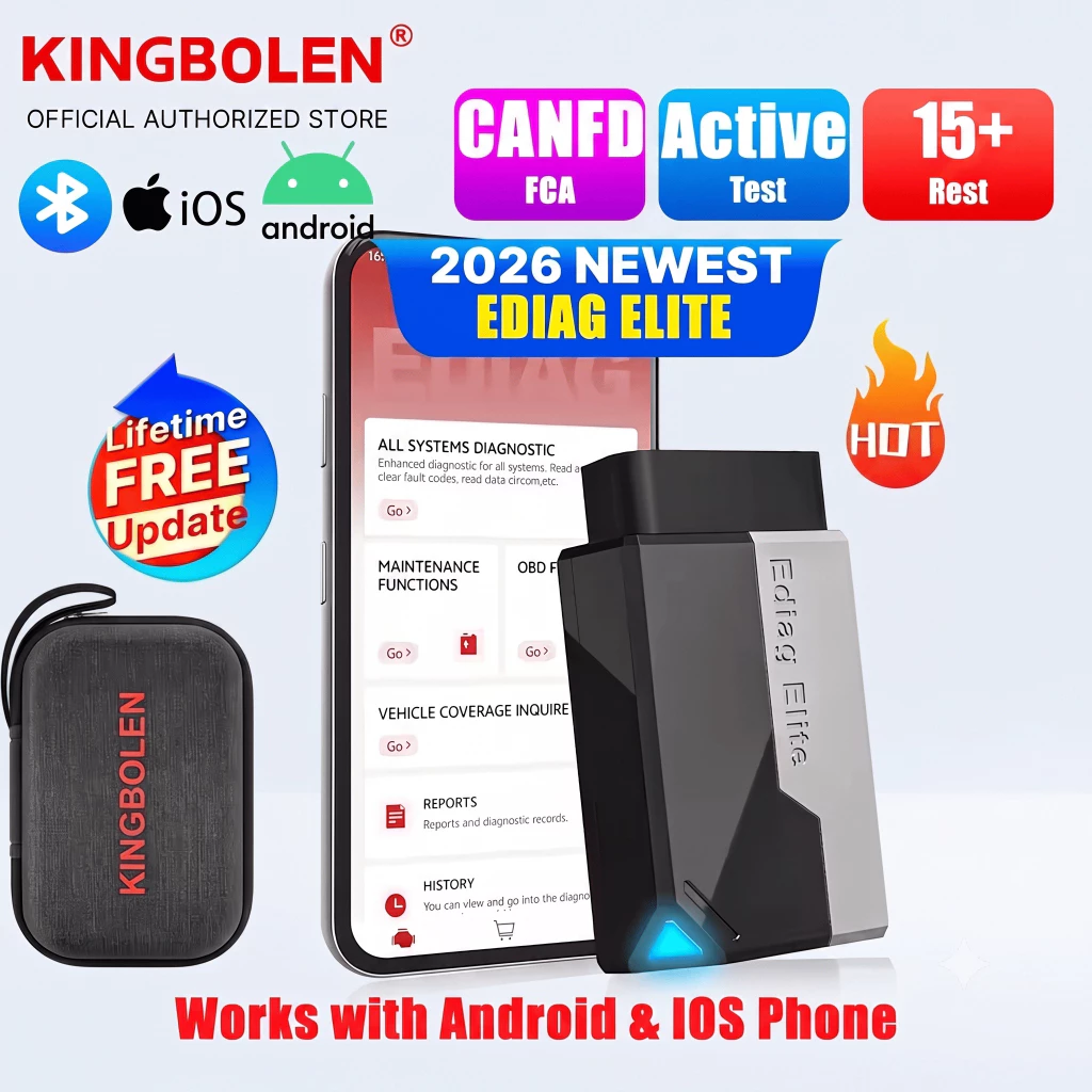 KINGBOLEN Ediag Elite OBD2 เครื่องสแกนเนอร์เครื่องมือวินิจฉัยรถยนต์ระบบเต็มรูปแบบ 15 รีเซ็ตบริการควบคุมแบบสองทิศทางอายุการใช้งาน Update อัพเกรด Ediag Mini Mucar BT200