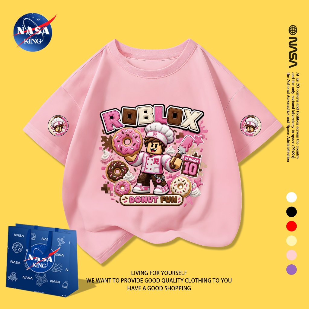 【จัดส่งภายใน 24 ชม.】เก็บเงินปลายทาง (COD) เสื้อยืดแขนสั้นเด็ก ROBLOX ลายการ์ตูนโดนัท เนื้อผ้าอัปเกรด