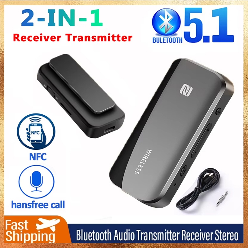 🚚ท้องถิ่น🚚 2in1 NFC Bluetooth 5.1 ตัวส่งและรับแบบคลิปเสียง แบบคลิปคอ ถ่ายภาพแบบคลิกเดียว 2.5/3.5mm A