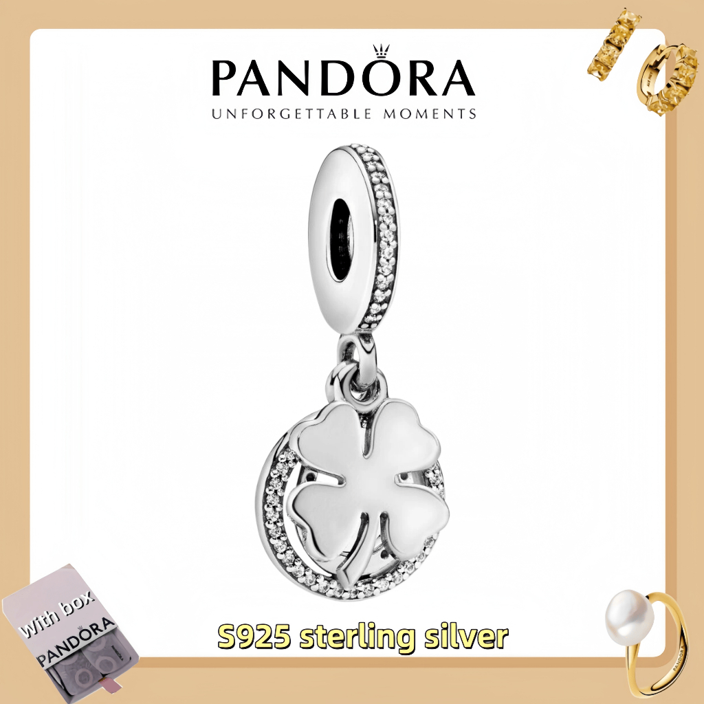 ขายร้อน 100% S925 เครื่องประดับผู้หญิงเงินสเตอร์ลิง (พร้อมกล่อง) Pandora Lucky Four-Leaf Clover Dang