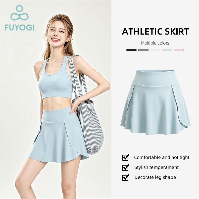 FUYOGI โยคะกระโปรงเอวสูงกีฬาแผง Skirts Quick Drying กระเป๋าโยคะเทนนิส Gym ออกกําลังกาย