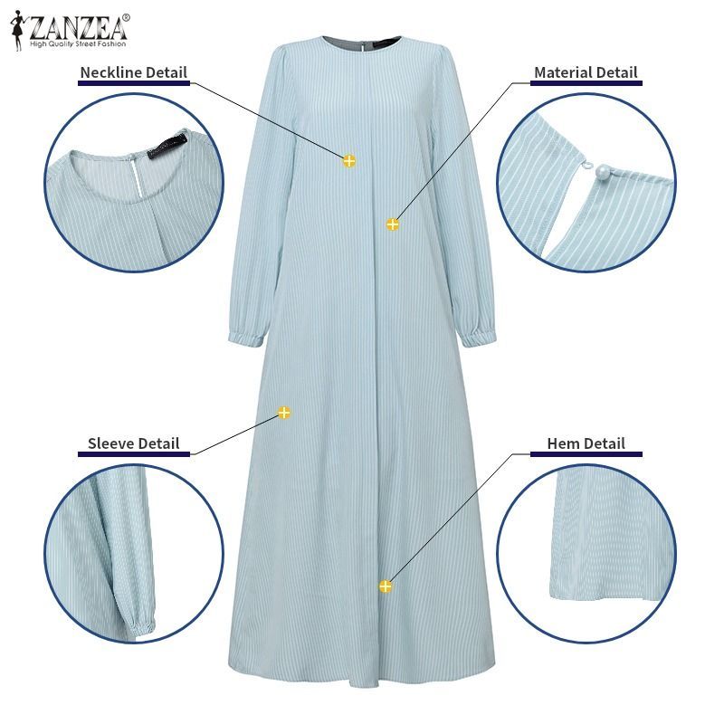 ZANZEA เสื้อผ้าผู้หญิงมุสลิม-ลําลองสีทึบลายหลวม H-Line ชุดเดรสยาวแขนโคมไฟ — صورة 8