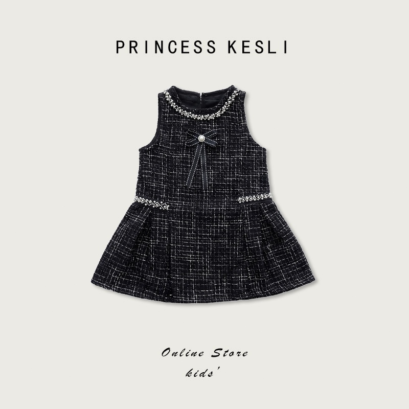 Princess Kesli ชุดเดรส เดรสกระโปรงสีดำ แขนกุด สไตล์แขนกุด เกาหลี ชุดเดรสเด็กผู้หญิงออกงาน ชุดเซตเด็กหญิง 1-9ปี
