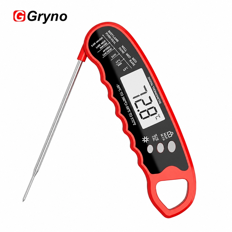 Gryno เครื่องวัดอุณหภูมิอาหารกันน้ําพร้อม Probe อ่านทันทีแบบดิจิตอลสําหรับทําอาหารเนื้อสัตว์ในครัวพร้อมการออกแบบแบบพับได้