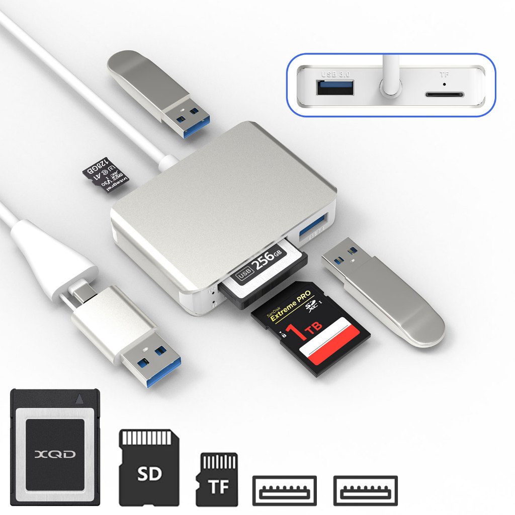XQD Card Reader,USB 3.0/USB C ถึง SD/TF,5 ใน 2 อะแดปเตอร์อ่าน 3 การ์ดสําหรับ Sony G Series, Lexar Ma