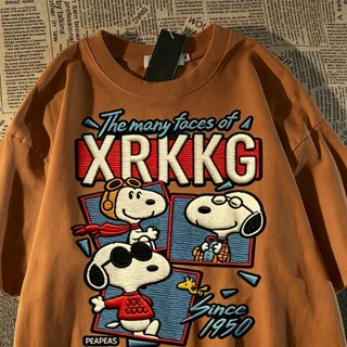 BOOM เสื้อคอกลมฤดูร้อน ผ้าฝ้าย 100% Snoopy ลายการ์ตูน ระบายอากาศดี สวมใส่สบาย เสื้อยืดชายหญิงแขนสั้น