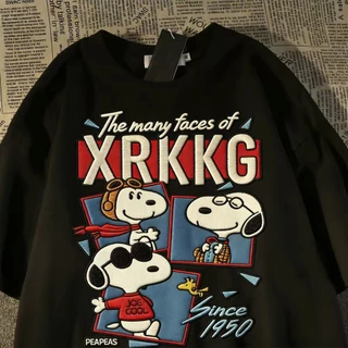 BOOM เสื้อคอกลมฤดูร้อน ผ้าฝ้าย 100% Snoopy ลายการ์ตูน ระบายอากาศดี สวมใส่สบาย เสื้อยืดชายหญิงแขนสั้น