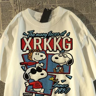 BOOM เสื้อคอกลมฤดูร้อน ผ้าฝ้าย 100% Snoopy ลายการ์ตูน ระบายอากาศดี สวมใส่สบาย เสื้อยืดชายหญิงแขนสั้น