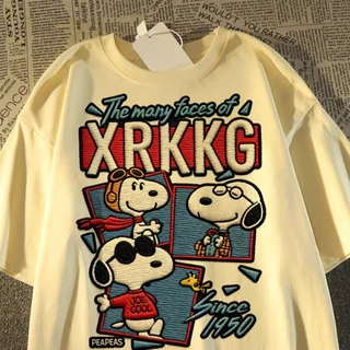 BOOM เสื้อคอกลมฤดูร้อน ผ้าฝ้าย 100% Snoopy ลายการ์ตูน ระบายอากาศดี สวมใส่สบาย เสื้อยืดชายหญิงแขนสั้น