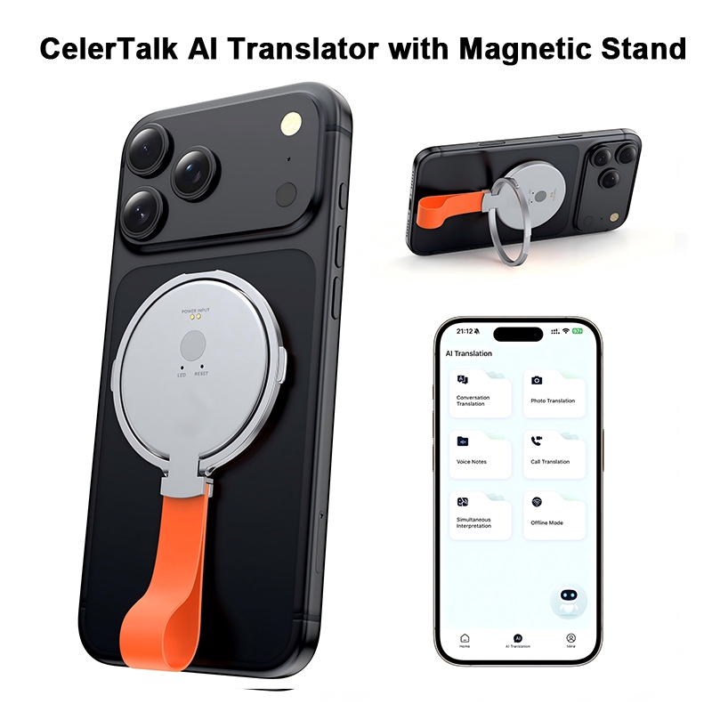 AI อุปกรณ์แปลภาษาขาตั้งโทรศัพท์แม่เหล็กแชท GPT-Powered Real-Time Voice Translator รองรับ 146+ ภาษาแบ