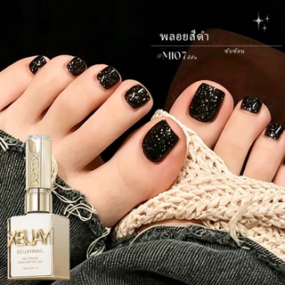 XEIJAYI 15ml - Super Glossy Black Glitter Gel Nail Polish, ติดทนนาน เหมาะสำหรับทุกสีผิว