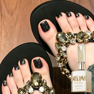 XEIJAYI 15ml - Super Glossy Black Glitter Gel Nail Polish, ติดทนนาน เหมาะสำหรับทุกสีผิว