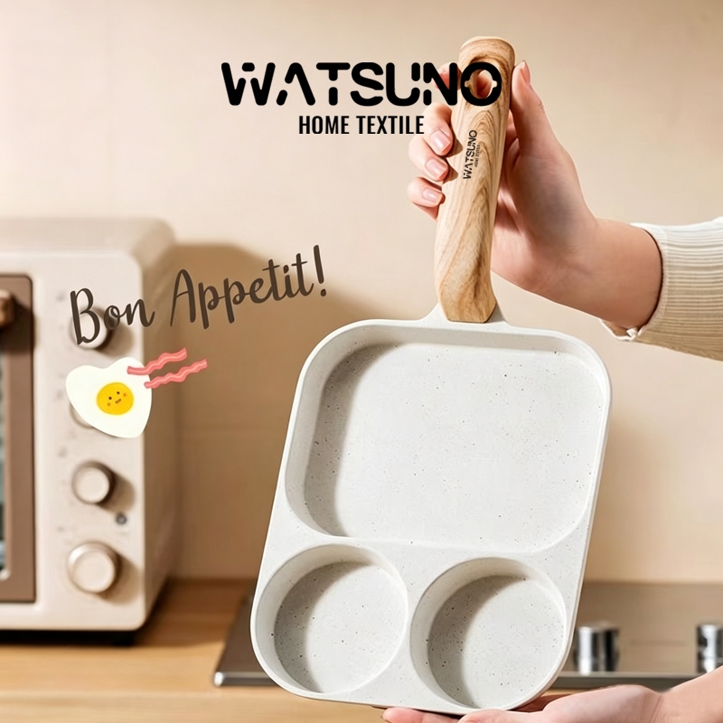 Watsuno.กระทะทอดไข่ 3/4 หลุม เคลือบกันติด กระทะทำอาหารเช้า ไข่ดาว แพนเค้ก เบคอน แฮม ใช้ได้กับเตาทุกประเภท