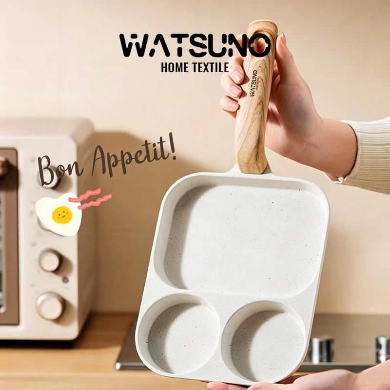 Watsuno.กระทะทอดไข่ 3/4 หลุม เคลือบกันติด กระทะทำอาหารเช้า ไข่ดาว แพนเค้ก เบคอน แฮม ใช้ได้กับเตาทุกประเภท