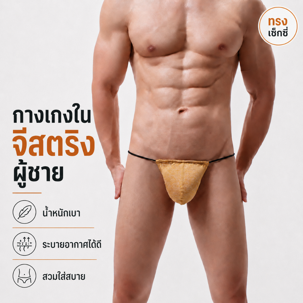 ผู้ชายสายบางทองชุดชั้นในจีสตริง3ง กระเป๋ายืดนุ่มระบายอากาศน้ําหนักเบาเซ็กซี่พอดีเอวต่ํา