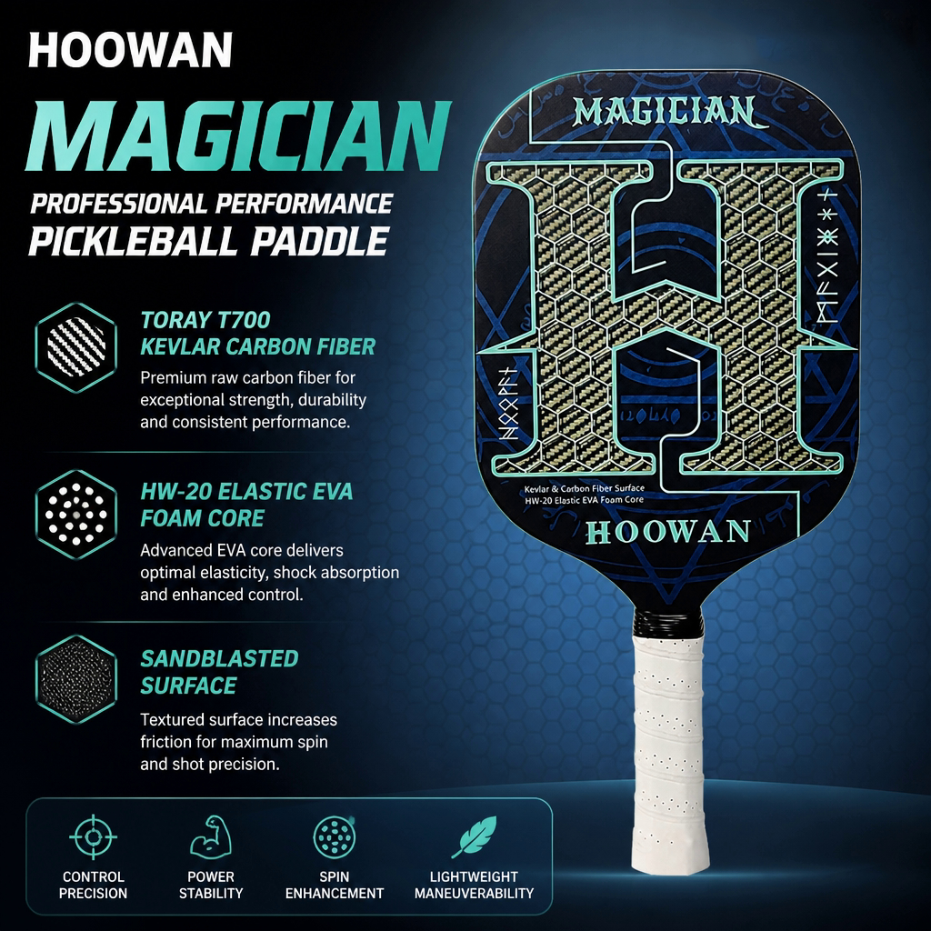 Hoowan MAGICIAN 16MM Pickleball Paddles Kevlar Carbon Piackleball Rackets Professional คาร ์ บอนไฟเบอร ์ T700 Edgeless Pickle Ball Racket พื ้ นผิวหยาบ