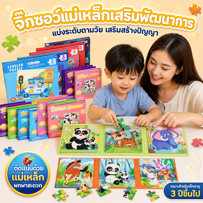 หนังสือจิ๊กซอว์แม่เหล็ก Magnetic Puzzle ต่อจิ๊กซอว์ได้ 3 ภาพใน 1 เล่ม มีให้เลือก 10 แบบ