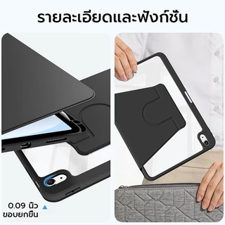 [it] เคสขาตั้งหมุนได้360องศามีช่องใส่ปากกาในตัวเปิดปิดหน้าจออัตโนมัติ กันกระแทกโปร่งใสปกหลังสําหรับ iPad Air M4/m3/m2 gen 11(A16)/10/9/8/7/6 Pro 11 นิ้ว