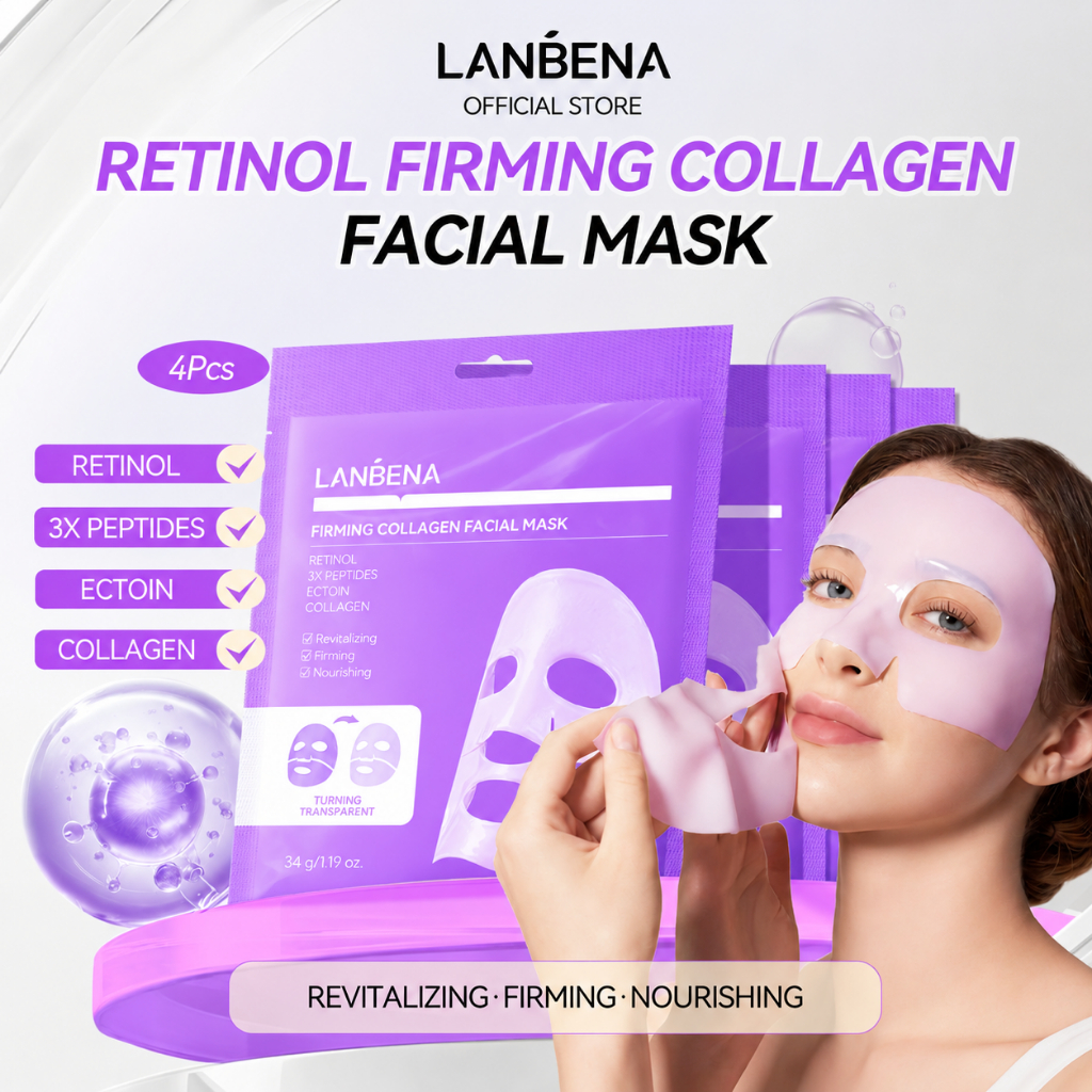LANBENA Anti-Aging Collagen Glowing Mask 34g - Brightening Hydrating Firming ลดริ้วรอย Pore Minimizing Sheet Mask สกินแคร์