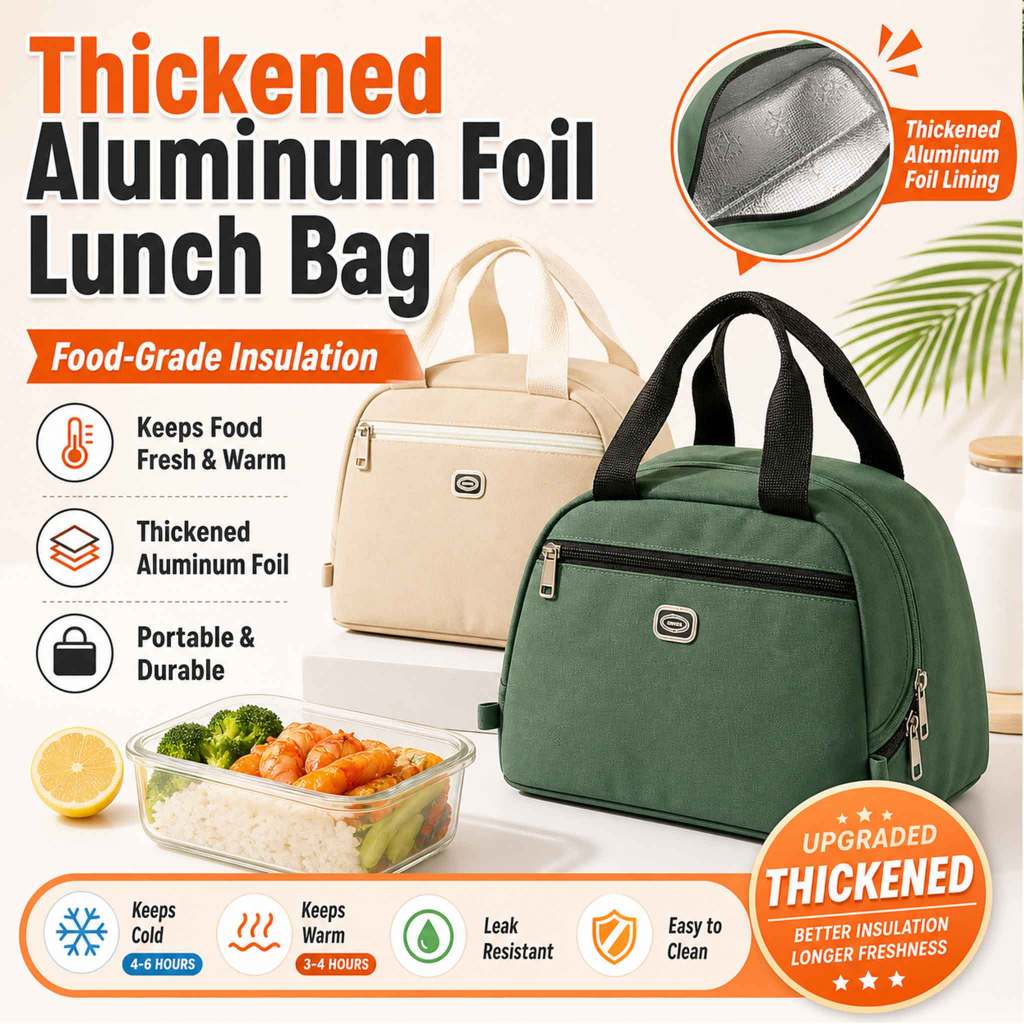 สต๊อกพร้อมกระเป๋าใส่ข้าวกลางวันหุ้มฉนวน 3 ชั้นความจุขนาดใหญ่ | Oxford Water-Repellent Cooler Tote พร้อมซิปด้านข้างเปิด,ซับอลูมิเนียมฟอยล์เกรดอาหาร