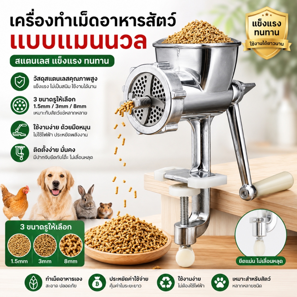 จัดส่งในพื้นที่+COD เครื่องอัดเม็ดอาหารสัตว์ มือหมุน ขนาดเล็ก สำหรับปลา นก หมา สัตว์เลี้ยง อาหารเม็ด