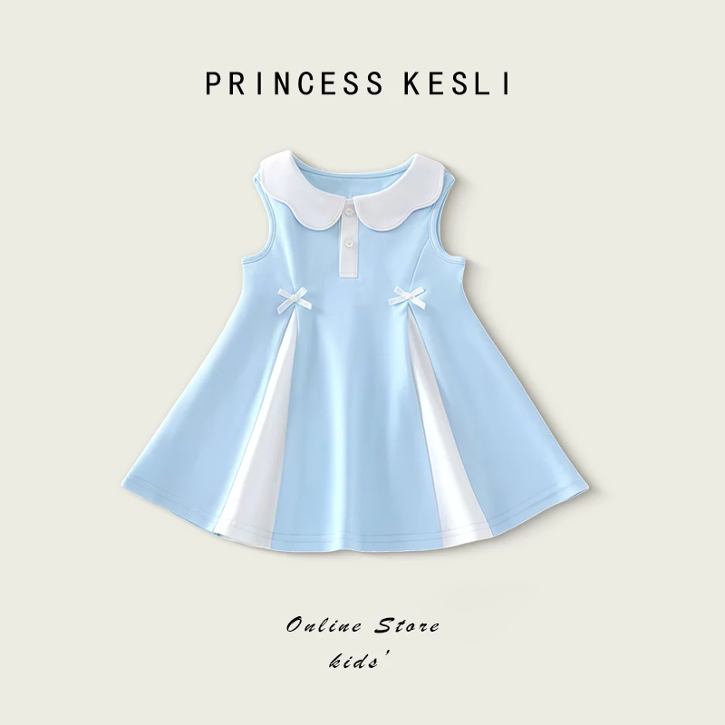 Princess kesli ชุดเดรสเด็กผู้หญิง แขนกุด ระบายอากาศได้ดี ชุดเดรสโปโลสำหรับเด็กผู้หญิง 2-12 ปี