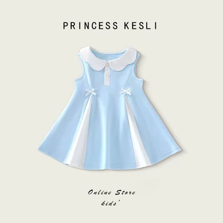 Princess kesli ชุดเดรสเด็กผู้หญิง แขนกุด ระบายอากาศได้ดี ชุดเดรสโปโลสำหรับเด็กผู้หญิง 2-12 ปี