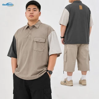 【พร้อมส่งจากไทย】 เสื้อโปโลลำลองไซส์ใหญ่ 5XL-8XL มีกระเป๋าหน้าอก ทรงสวยต่อผ้าทูโทน เสื้อผ้าสไตล์ญี่ปุ่น