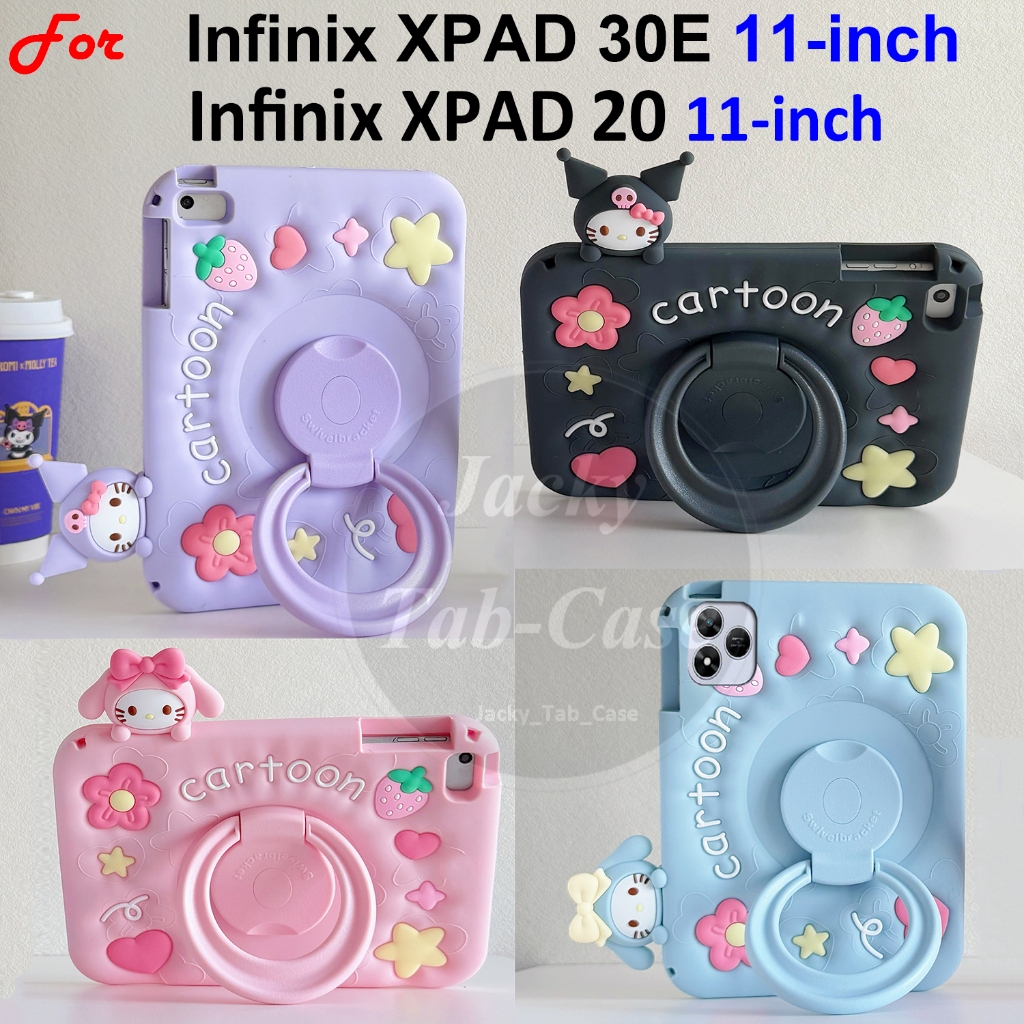 สําหรับ Infinix XPAD 30E /XPad 20 11 นิ้ว X1102B X1102 แท็บเล็ต 3D การ์ตูนซิลิโคนอ่อนนุ่มหมุนขาตั้งป