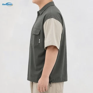 【พร้อมส่งจากไทย】 เสื้อโปโลลำลองไซส์ใหญ่ 5XL-8XL มีกระเป๋าหน้าอก ทรงสวยต่อผ้าทูโทน เสื้อผ้าสไตล์ญี่ปุ่น