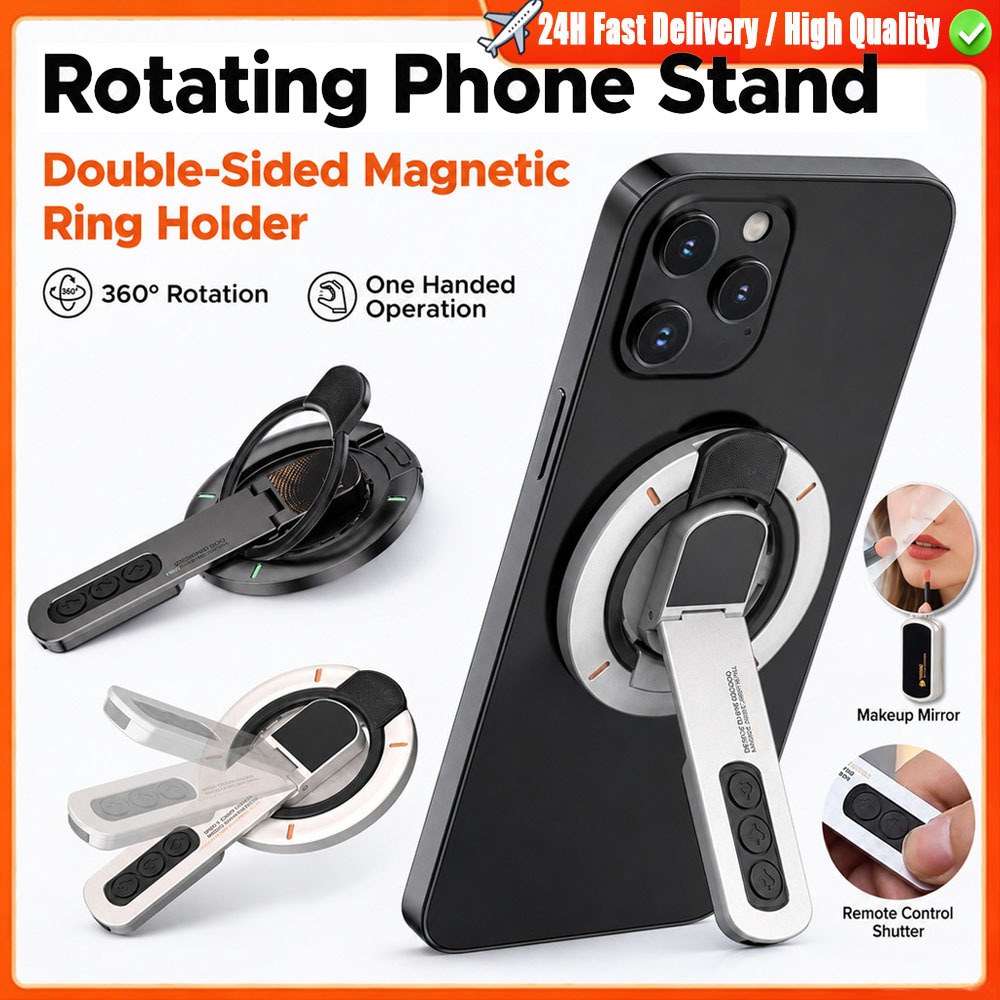 2 ชิ้น ที่วางแหวนนิ้วแม่เหล็ก 3-ใน-1 360°Rotation Double-Sided Magnetic Finger Ring Holder สําหรับ M