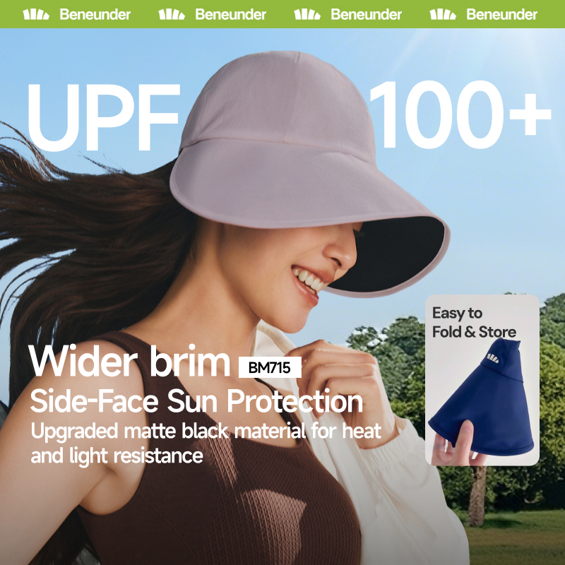 Beneunder BM715, UPF100+ หมวกกันแดดผู้หญิงมี 270° หมวกปีกกว้างกันน้ําน้ําหนักเบาเป็นพิเศษ 52g, Cooling & Quick-Dry, Washable, Ajustable, 5A ต้านเชื้อแบคทีเรีย, Uv Hat UV Cap