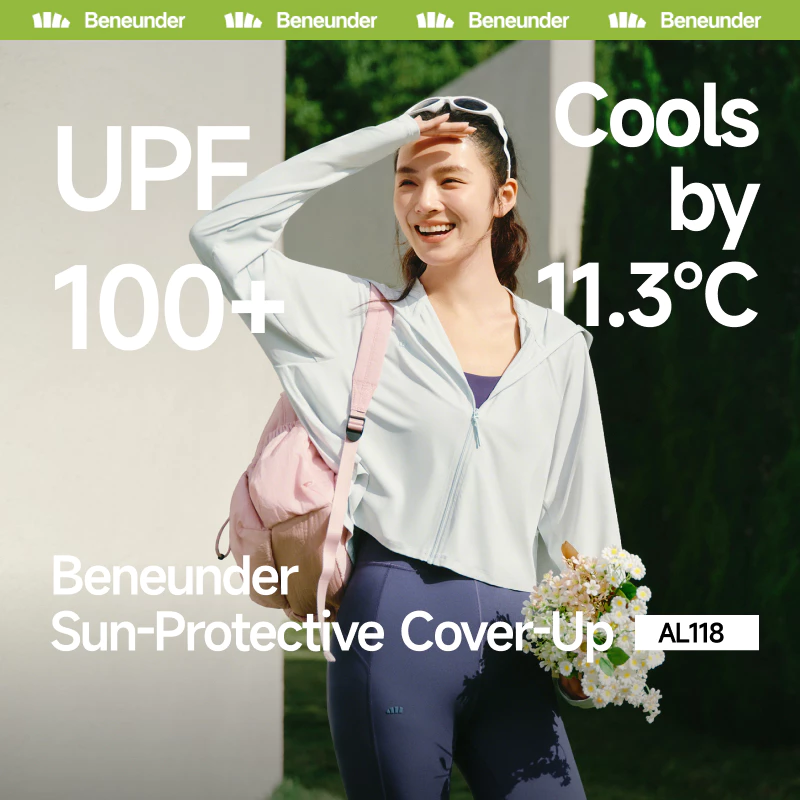 24 ship-Beneunder AL118, Sun Hoodie UV Jacket, UPF100+, ซักเครื่องได้, Full Coverage Hood & Face Mask & Hand, Ice-Silk Quick-Dry Stretch, Flattering Crop Jacket