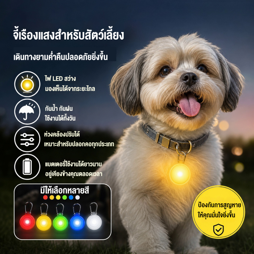 จี้สัตว์เลี้ยงเรืองแสง นํา, ไฟกลางคืนแฟลชป้องกันการสูญหาย, โคมไฟสุนัขเดินแบบปรับได้อุปกรณ์เสริมสําหรับสัตว์เลี้ยง