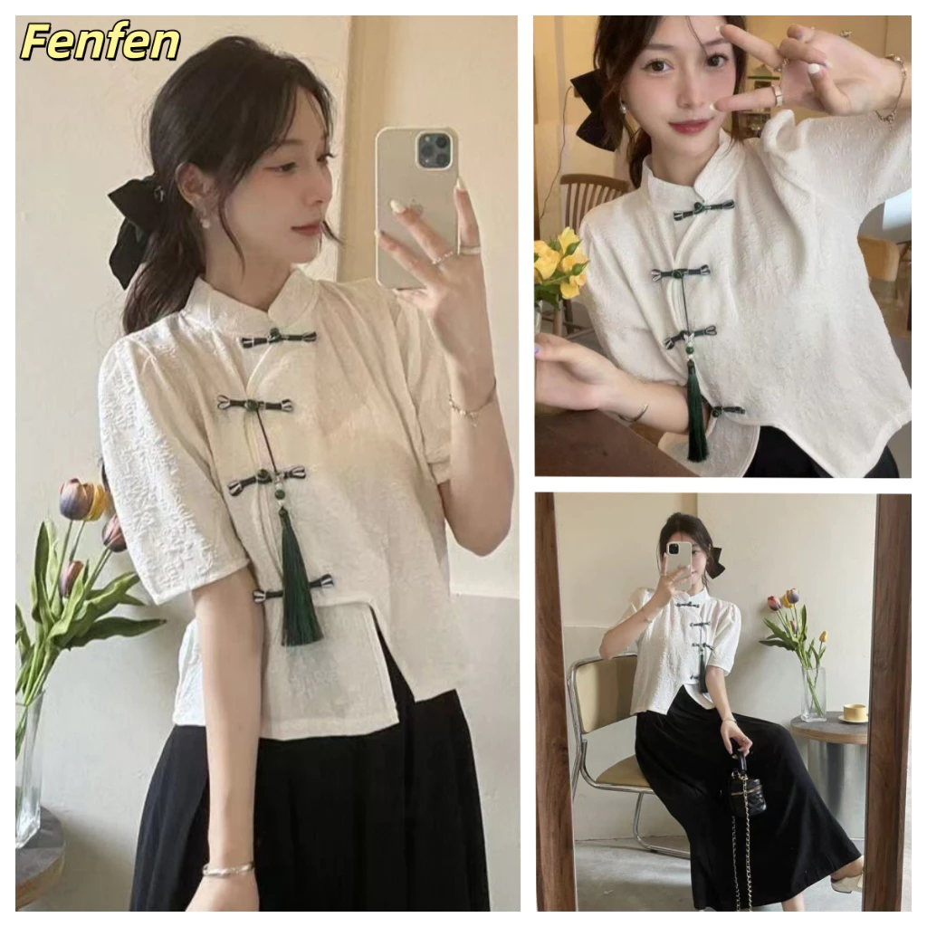 เสื้อเชิ้ตแขนสั้น กระโปรง พลัสไซซ์ สไตล์จีน แฟชั่นฤดูใบไม้ผลิ และฤดูร้อน สําหรับผู้หญิง