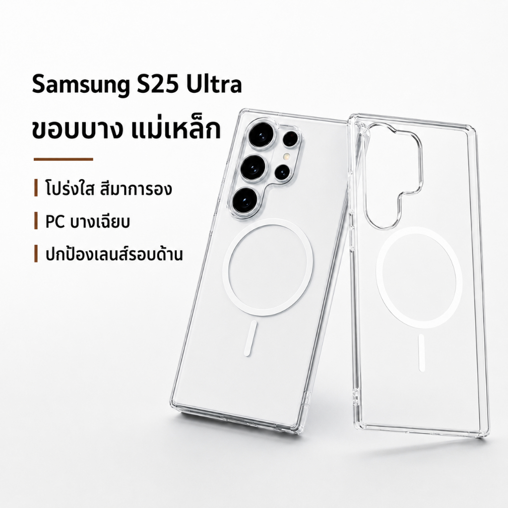 เคส Samsung S25 Ultra ขอบบาง แม่เหล็ก MagSafe สีมาการอง โปร่งใส บางเฉียบ PC กันกระแทก เหมาะสำหรับ S2