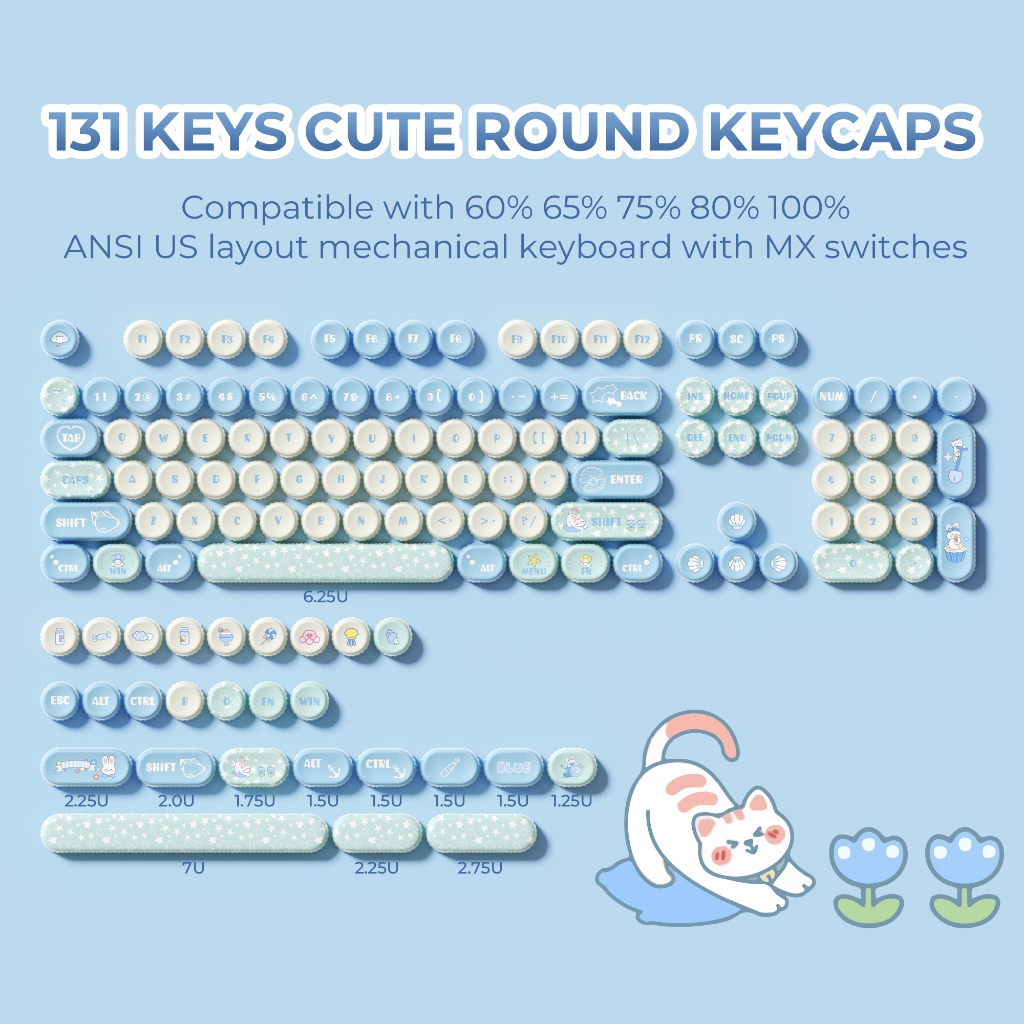 XVX Sea Salt Blue Keycaps PBT Dye-Sub เครื่องพิมพ์ดีดสไตล์นมหมวกน่ารักโซดาขวดรูปรอบ Keycaps ใช้งานร่