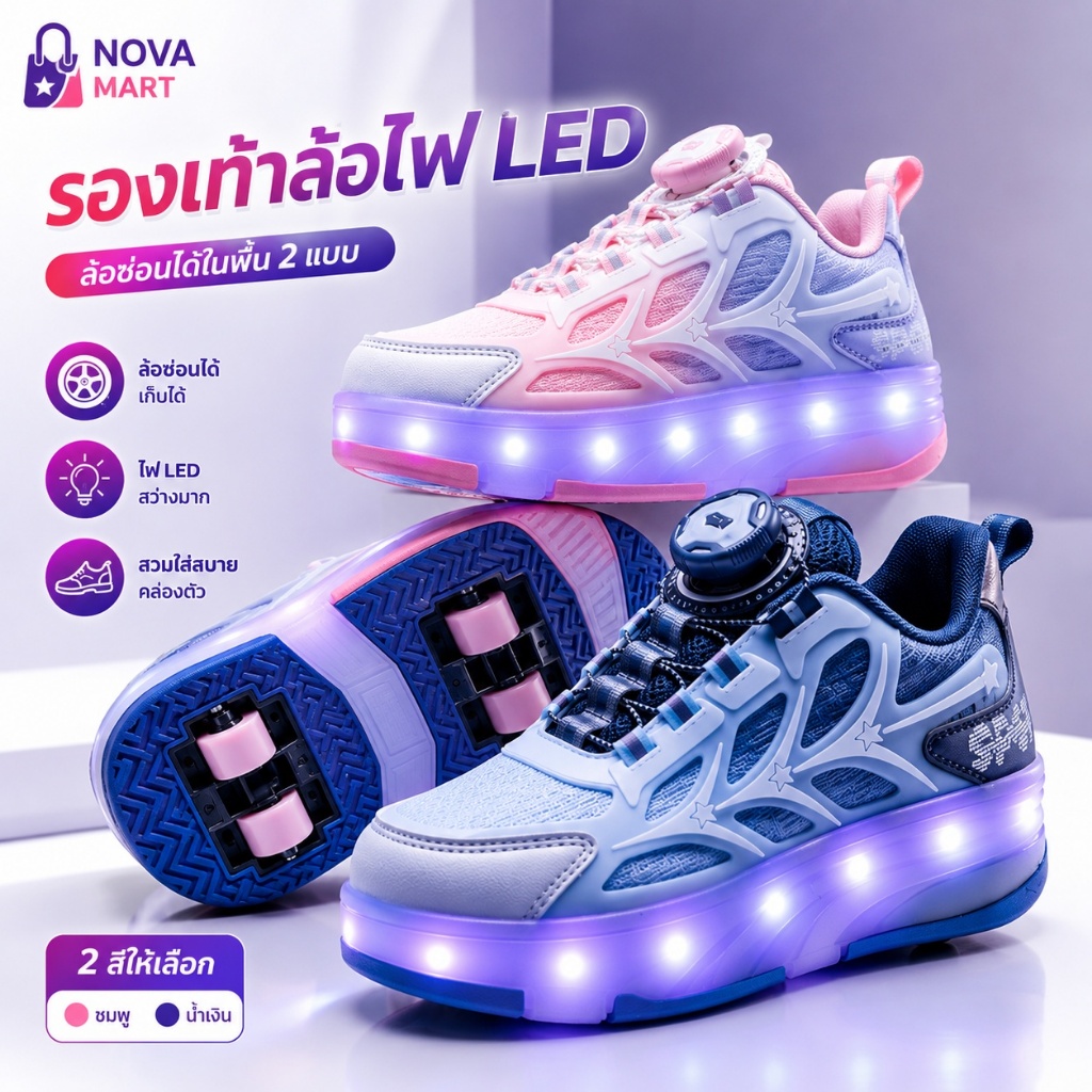 เด็กสี่ล้อที่ถอดออกได้สเก็ต LED กระพริบล้อ Universal High-Top Roller Skates เริ่มต้นสวมใส่ Anti-Slip สบาย Breathable