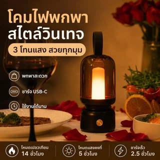 Retro Nostalgic แบบพกพาโคมไฟน้ํามันก๊าดห้องนอน High-End Night Light โรแมนติกบรรยากาศแสง Camping Light สไตล์แบบชาร์จไฟได้