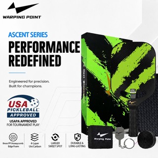 Warping Point Pickleball Paddles Ascent Series USAPA Certification Carbon Fiber Pickleball Racket with Aero Throat Textured Grit Surface Hexa Polymer Core Designed for Swing Speed