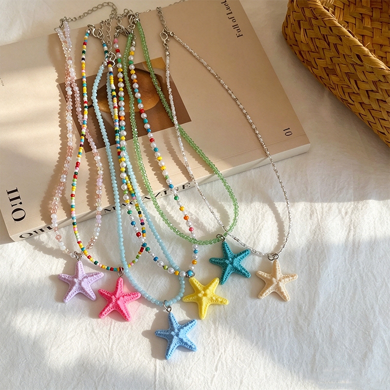 ฤดูร้อน โดปามีน สไตล์ปลาดาวจี้ที่มีสีสันลูกปัดสร้อยคอน่ารัก น่ารัก กระดูกไหปลาร้า โซ่ สําหรับสาวเด็กอุปกรณ์เสริม