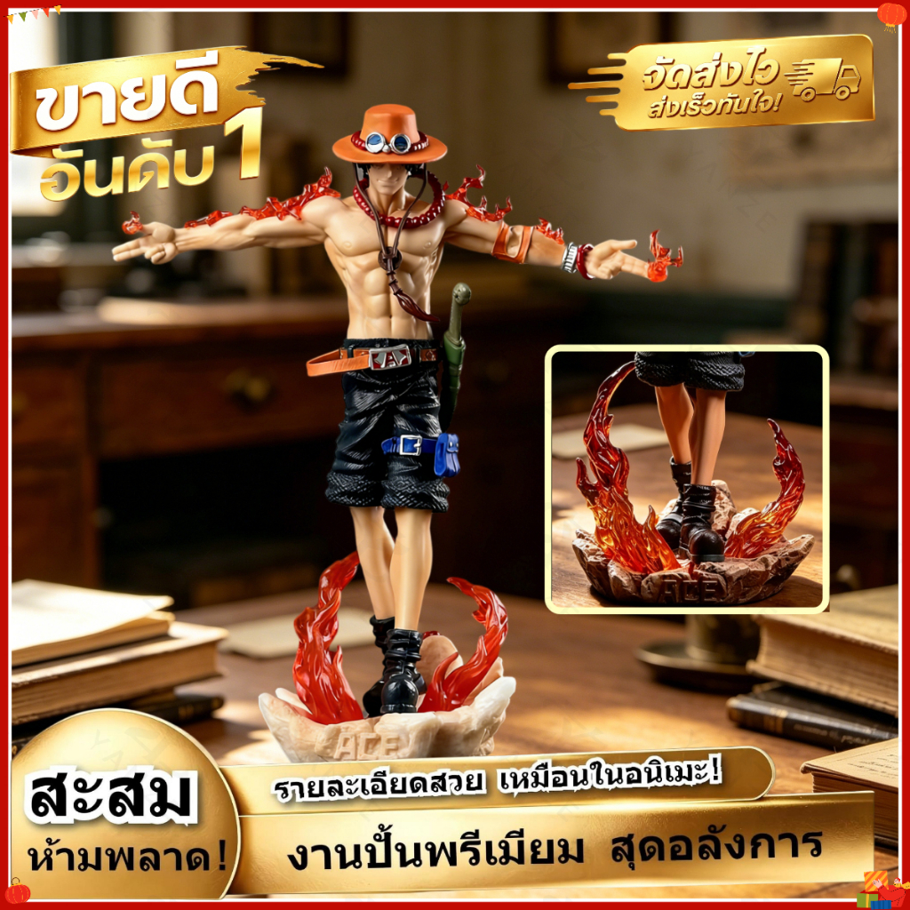 ✨พร้อมส่ง✨ฟิกเกอร์ Ace จาก One Piece ขนาด 28 ซม. สำหรับตกแต่งรถยนต์ โมเดลอนิเมะ เครื่องประดับห้องนั่งเล่น