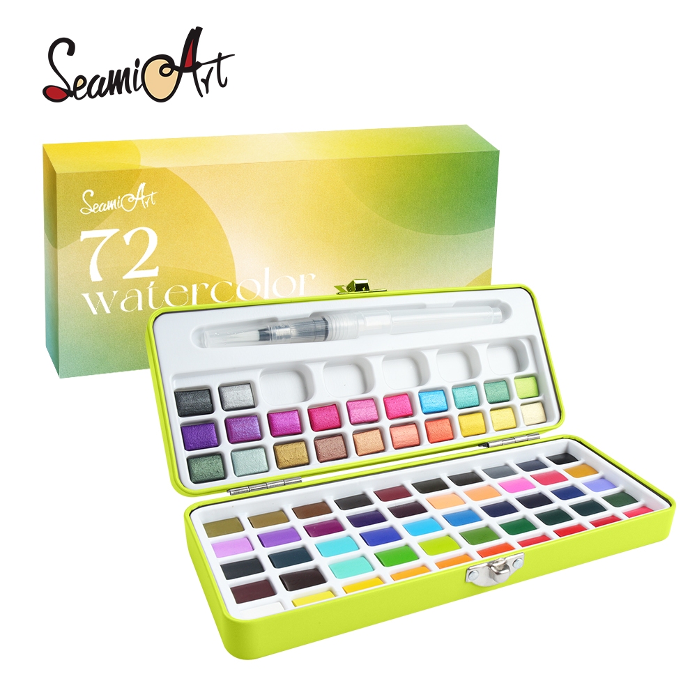 SeamiArt 72 สีชุดสีน้ําพร้อมกล่องดีบุกและแปรงปากกา 1 ชิ้น