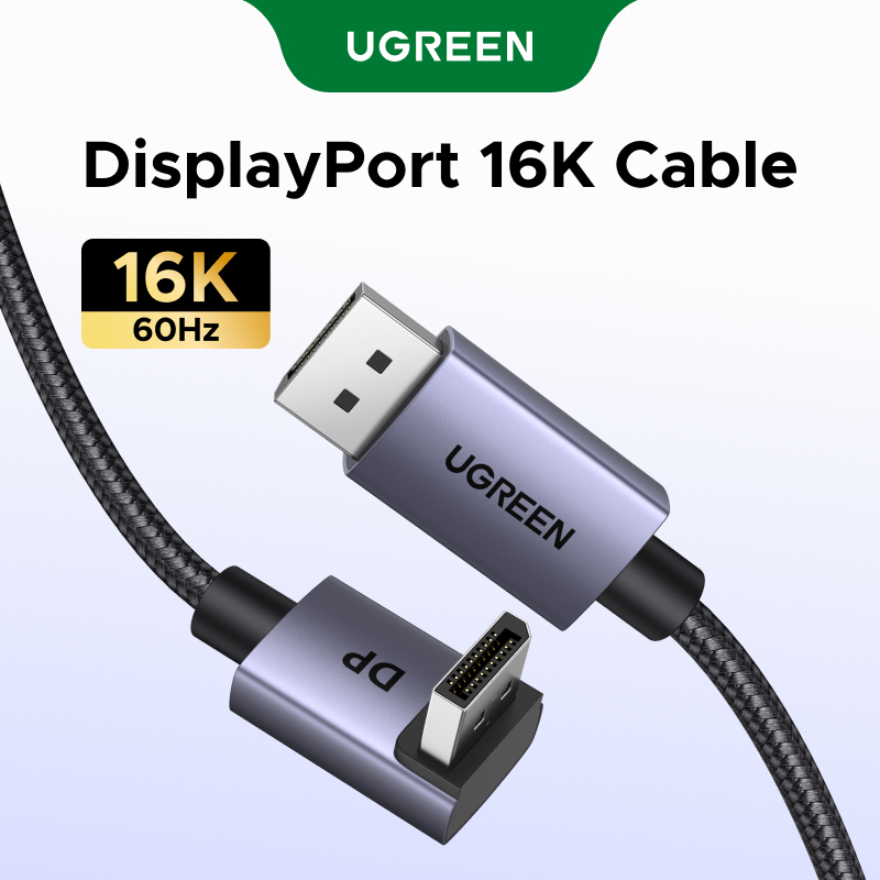 UGREEN 16K@60Hz 80Gbps มุมขวา DisplayPort สาย DP 2.1 สาย 8K@240Hz 4K@240Hz High Speed Braid พร้อม 3D