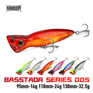 KINGDOM Topwater Popper Fishing Lure 95/110/130 มม.ลอยพ่น Bubble Hard เหยื่อยาวหล่อเสียง Rattle สําหรับ Seabass Snakehead Big Predator น้ําเค็มตกปลาน้ําจืด Tackle