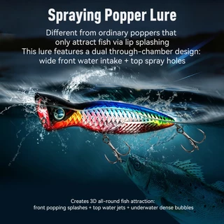 KINGDOM Topwater Popper Fishing Lure 95/110/130 มม.ลอยพ่น Bubble Hard เหยื่อยาวหล่อเสียง Rattle สําหรับ Seabass Snakehead Big Predator น้ําเค็มตกปลาน้ําจืด Tackle