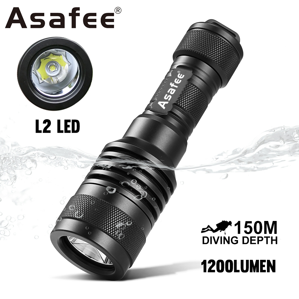 ASAFEE AF02D ไฟฉายดําน้ํามืออาชีพ 1050LM XM-L2 U4 LED IPX8 150m Deep Sea Submersible ความปลอดภัยไฟฉา